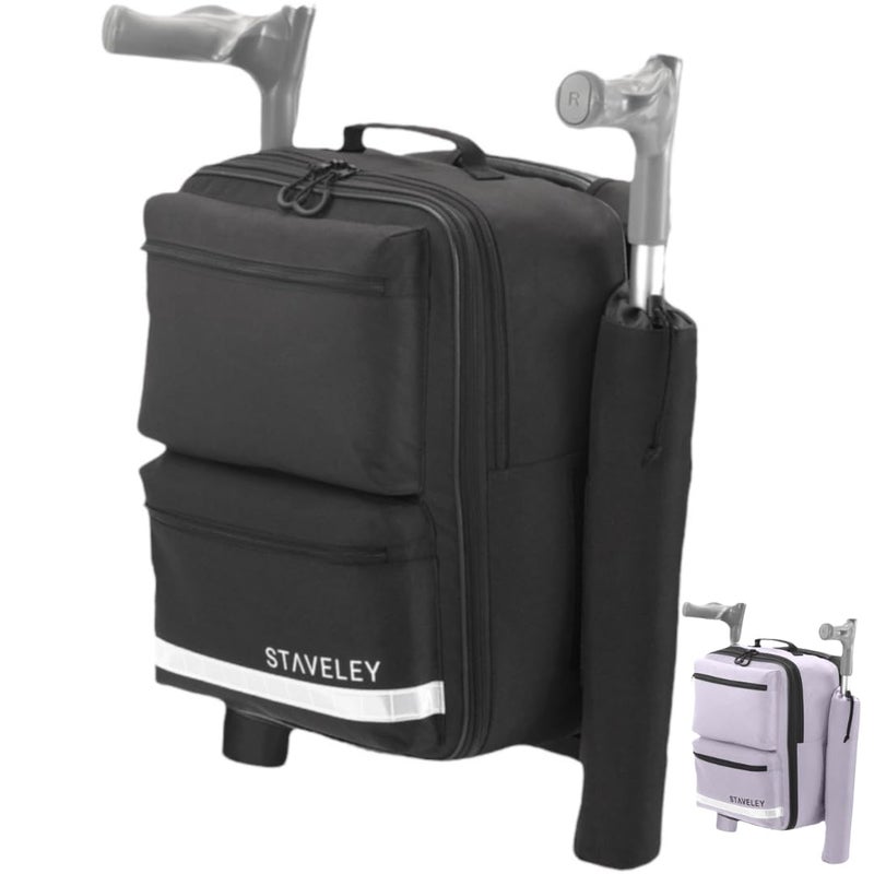 Staveley Mobility Scooter Crutch Bag | XL Expandable Shopping Bag for Electric Mobility Scooter Wheelchair & Boot Scooters | 2 Crutch Holders Bag for Mobility Aid Mobility Scooter Accessories Black